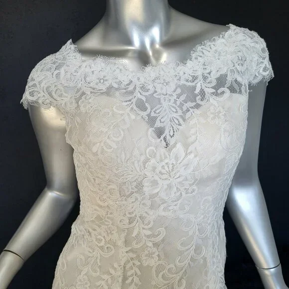 NWT~$1999~ELLA ROSA~SZ 4/6~IVORY OYSTER LACE FIT & FLARE WEDDING DRESS GOWN